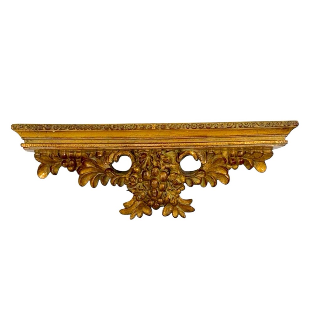 Vintage Florentine Gold Giltwood Wall Shelf Grapes Rococo Baroque Italian